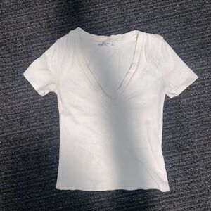 Stradivarius Cream V-Neck Ribbed Crop Top